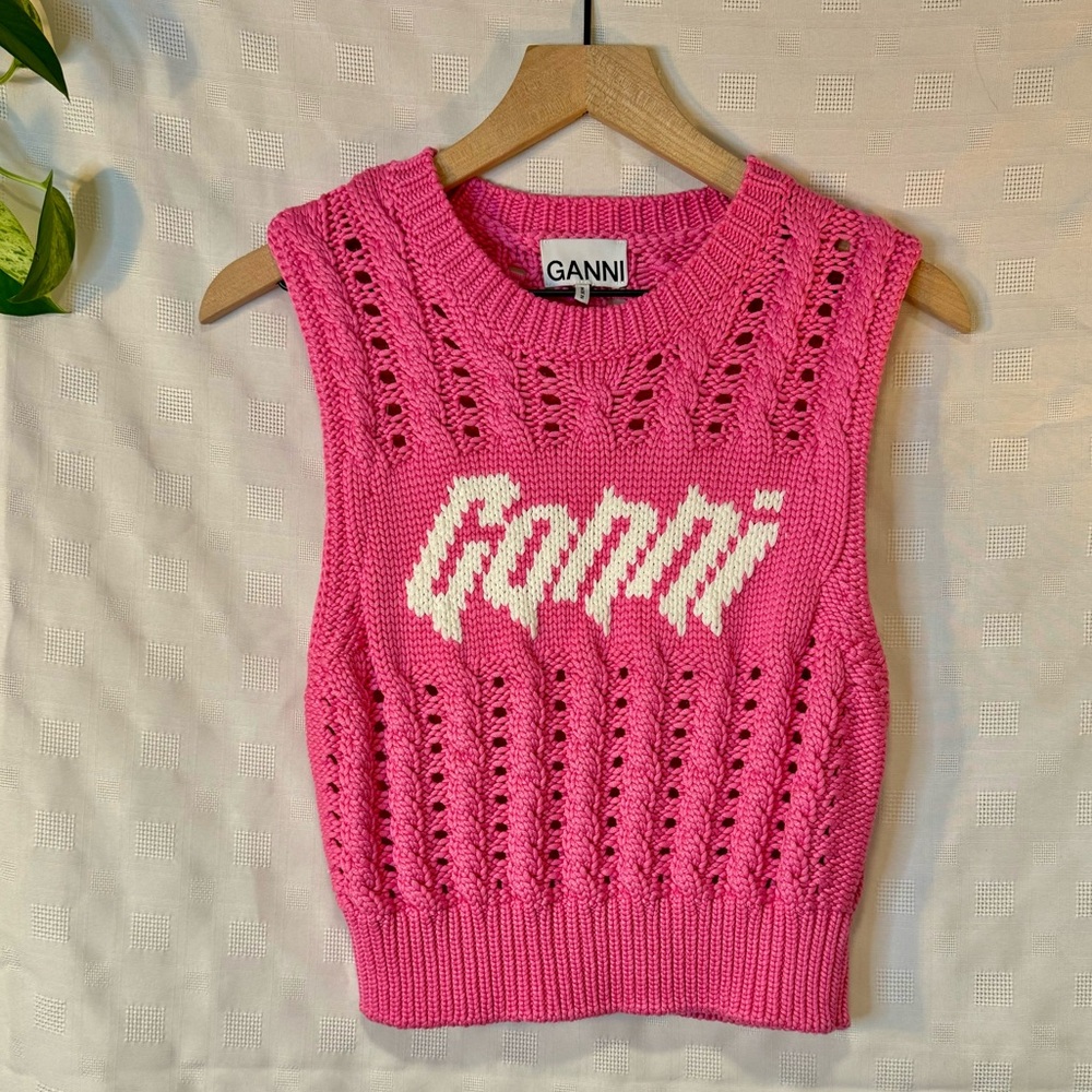 Ganni Hot Pink Viscose Blend Knit Vest